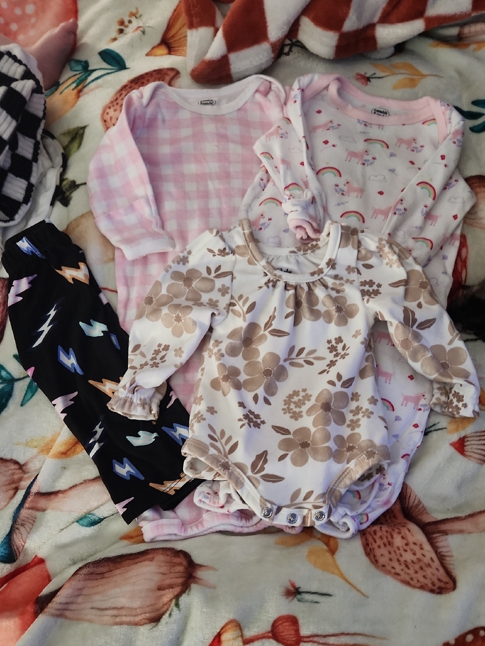 Carter's Floral Long-Sleeve One-Piece Bodysuit in Cream and Brown